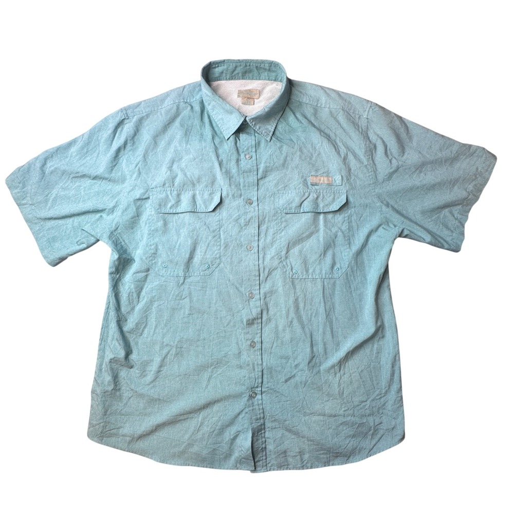 Realtree Fishing Shirt Mens XXL Teal Short Sleeve Button Down Vented Utility
